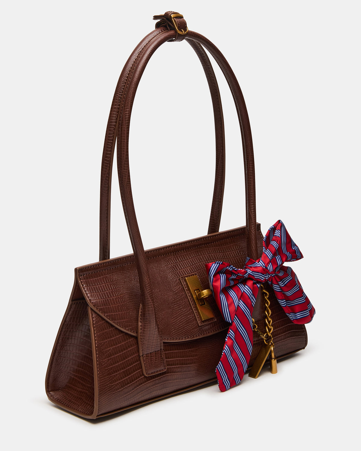 MILAN Bag Chocolate Elongated Menswear-Inspired Shoulder Strap Handbag | Steve Madden Signature