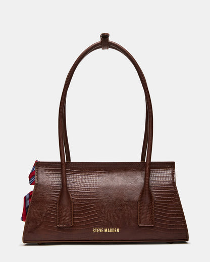 MILAN Bag Chocolate Elongated Menswear-Inspired Shoulder Strap Handbag | Steve Madden Signature