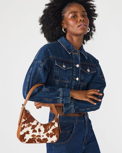 SMITH Bag Brown Cow Print Asymmetric Shoulder Handbag | Steve Madden Featured