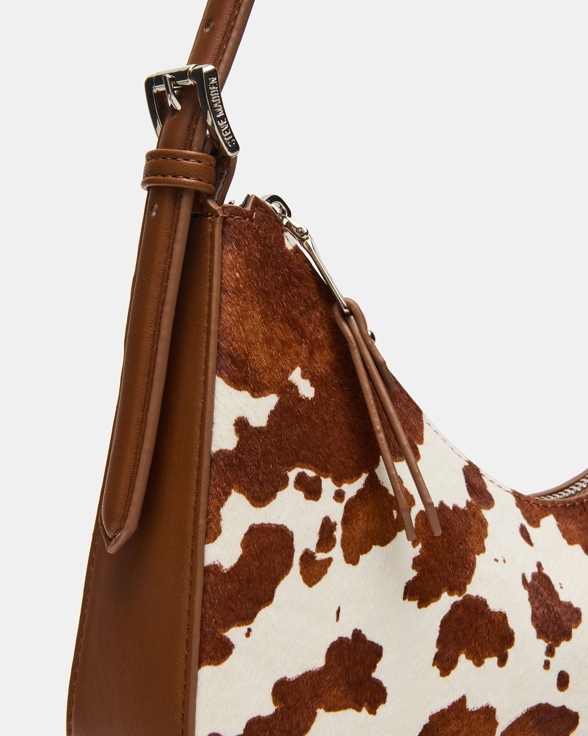 SMITH Bag Brown Cow Print Asymmetric Shoulder Handbag | Steve Madden Featured