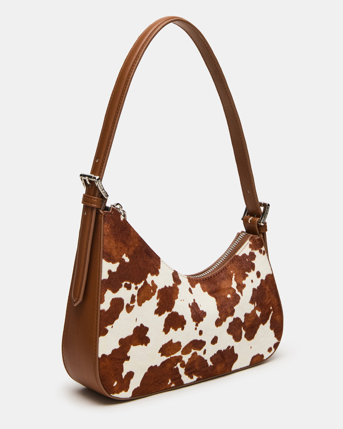 SMITH Bag Brown Cow Print Asymmetric Shoulder Handbag | Steve Madden Featured