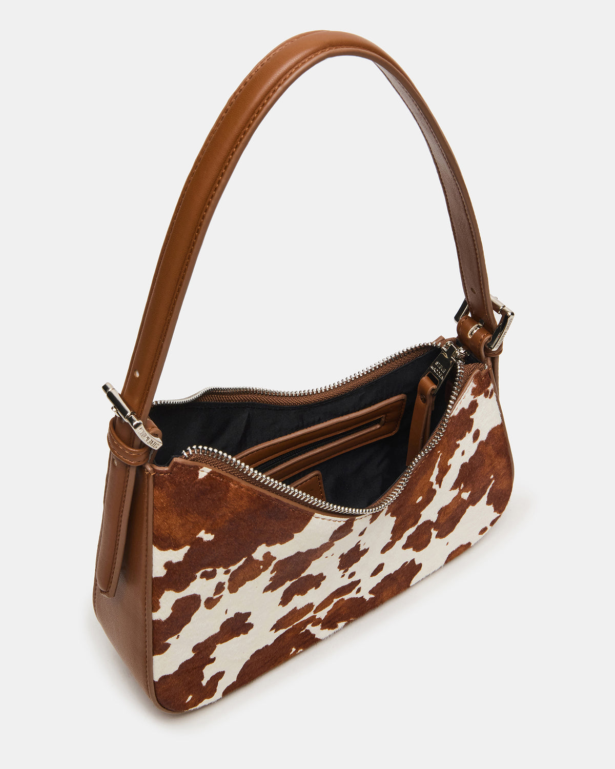 SMITH Bag Brown Cow Print Asymmetric Shoulder Handbag | Steve Madden Featured