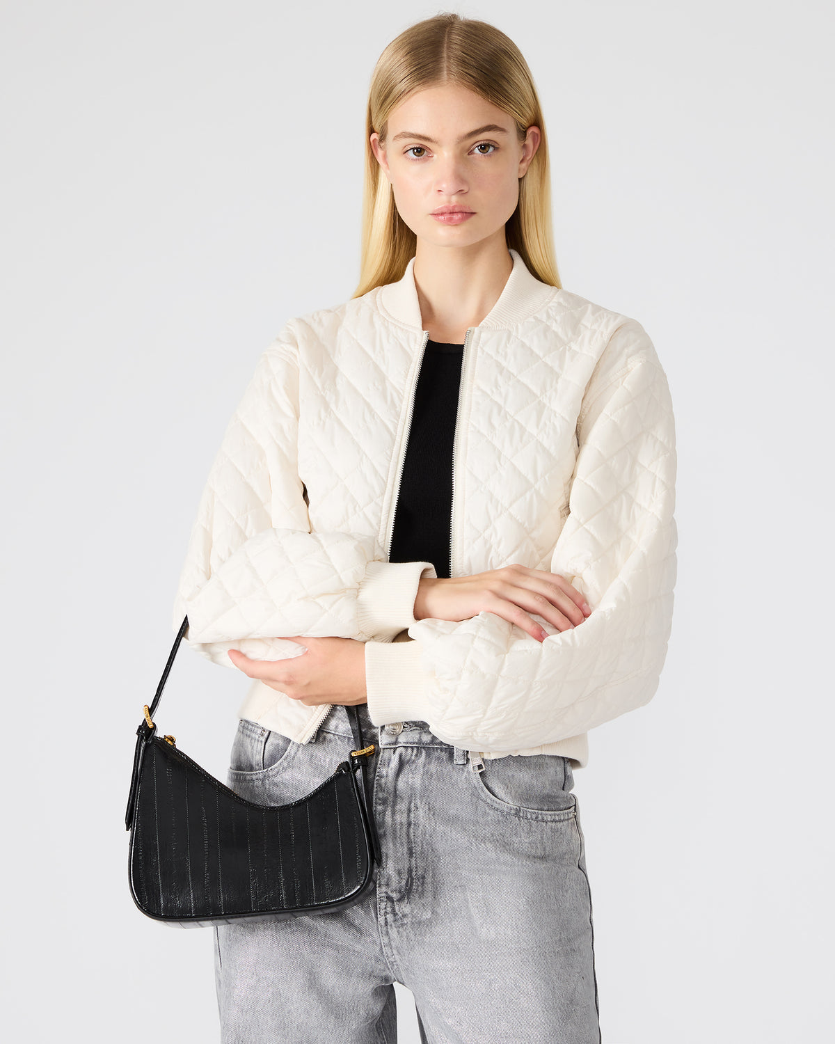 SMITH Bag Black Eel Asymmetric Shoulder Handbag | Steve Madden Classic