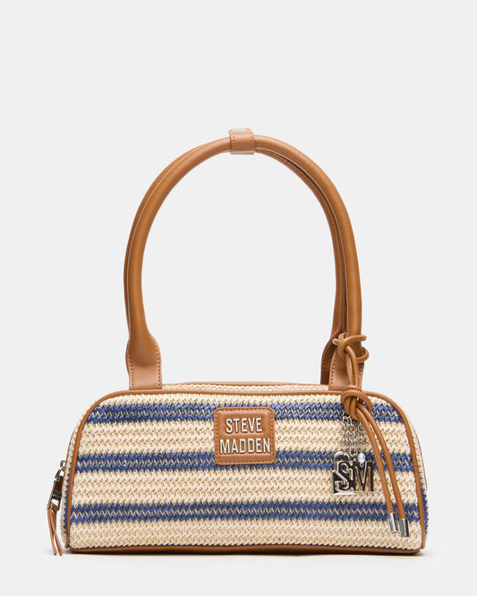 LAGUNE Bag Navy Multi Elongated Straw Shoulder Strap Handbag | Steve Madden Classic