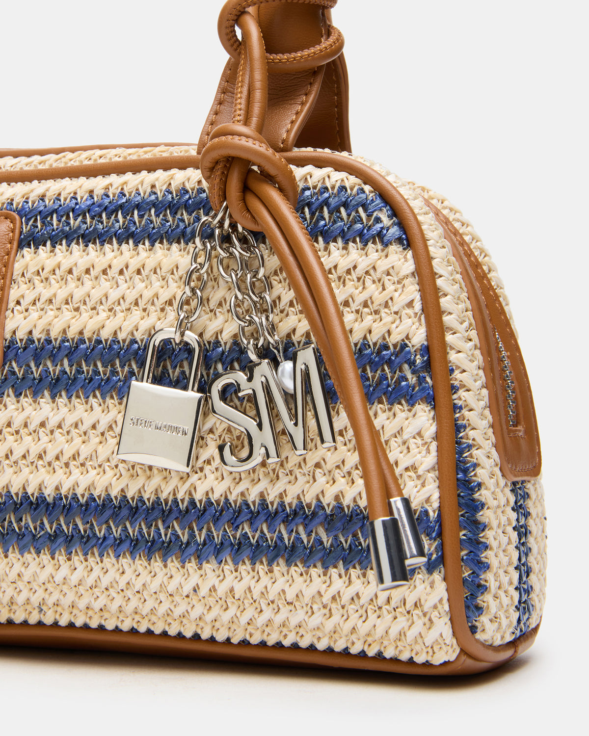 LAGUNE Bag Navy Multi Elongated Straw Shoulder Strap Handbag | Steve Madden Classic