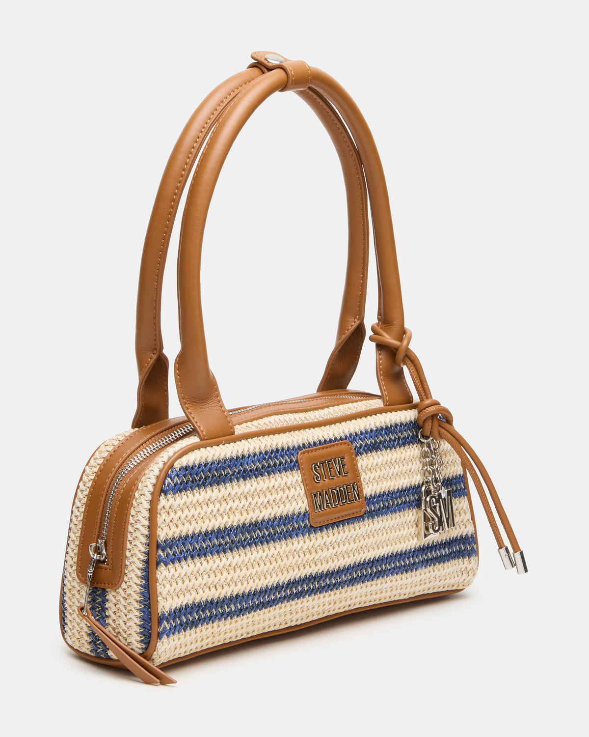 LAGUNE Bag Navy Multi Elongated Straw Shoulder Strap Handbag | Steve Madden Classic