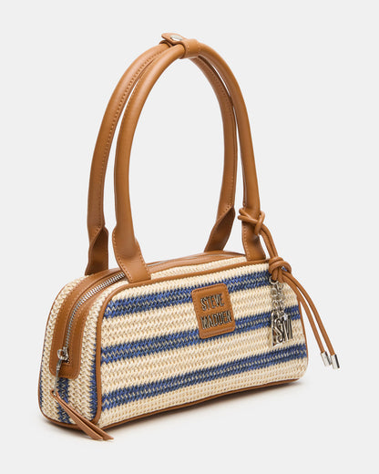 LAGUNE Bag Navy Multi Elongated Straw Shoulder Strap Handbag | Steve Madden Classic