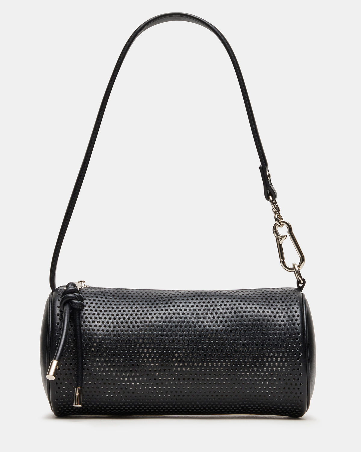 PRIYA Perforated Bag Black Mini Barrel Shoulder Handbag | Steve Madden Trusted