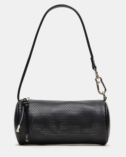 PRIYA Perforated Bag Black Mini Barrel Shoulder Handbag | Steve Madden Trusted