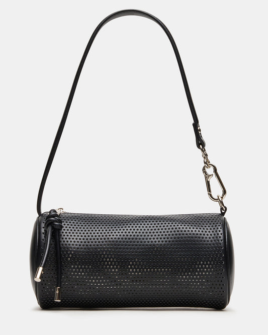 PRIYA Perforated Bag Black Mini Barrel Shoulder Handbag | Steve Madden Trusted