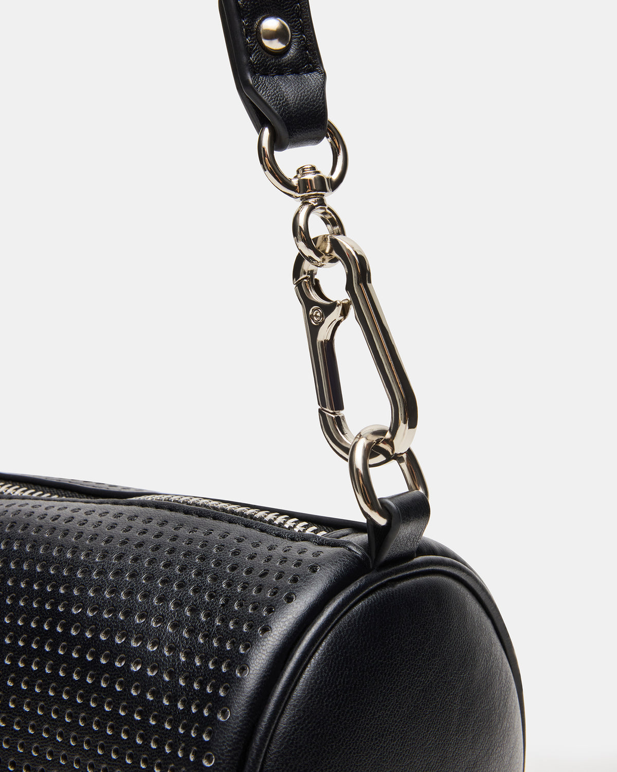 PRIYA Perforated Bag Black Mini Barrel Shoulder Handbag | Steve Madden Trusted