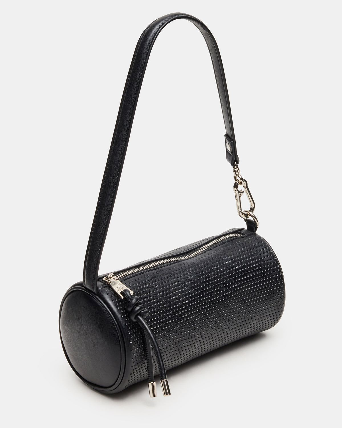 PRIYA Perforated Bag Black Mini Barrel Shoulder Handbag | Steve Madden Trusted