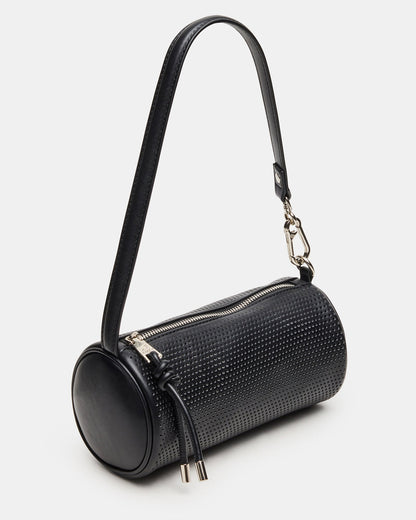 PRIYA Perforated Bag Black Mini Barrel Shoulder Handbag | Steve Madden Trusted