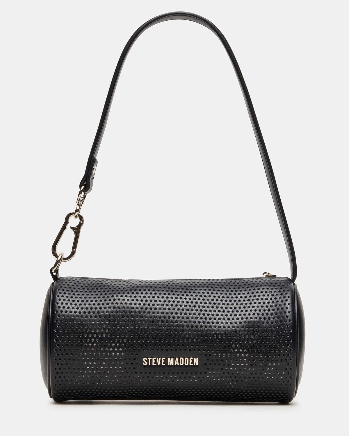 PRIYA Perforated Bag Black Mini Barrel Shoulder Handbag | Steve Madden Trusted