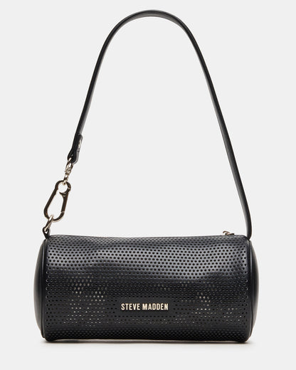 PRIYA Perforated Bag Black Mini Barrel Shoulder Handbag | Steve Madden Trusted