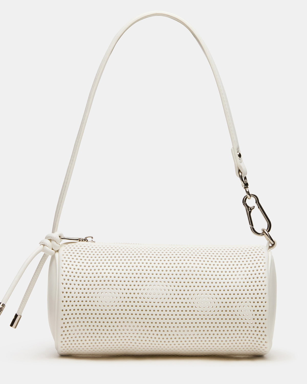 PRIYA Perforated Bag White Mini Barrel Shoulder Handbag | Steve Madden Premium