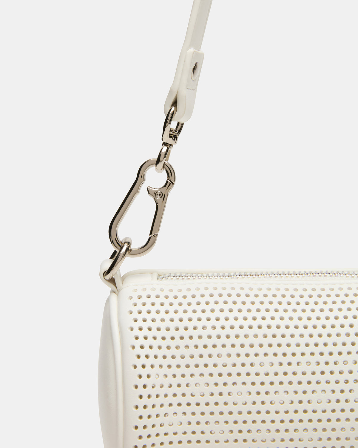 PRIYA Perforated Bag White Mini Barrel Shoulder Handbag | Steve Madden Premium