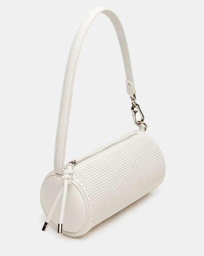 PRIYA Perforated Bag White Mini Barrel Shoulder Handbag | Steve Madden Premium