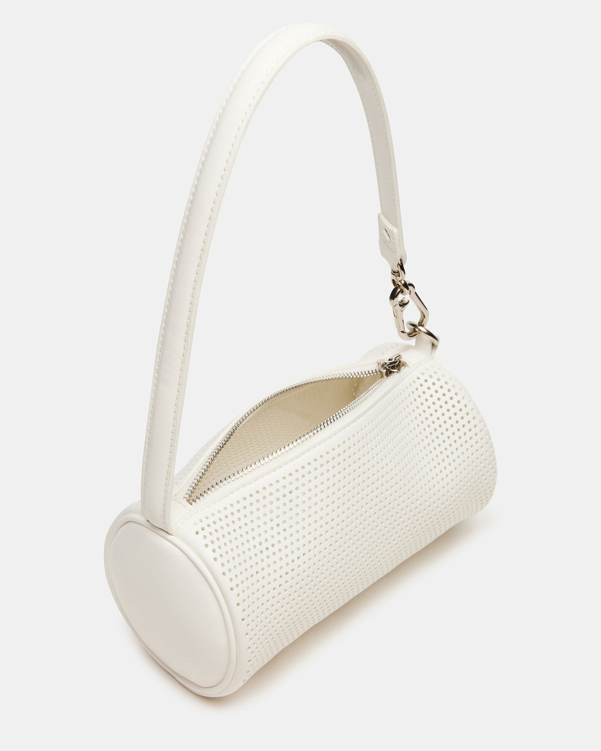 PRIYA Perforated Bag White Mini Barrel Shoulder Handbag | Steve Madden Premium