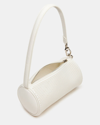 PRIYA Perforated Bag White Mini Barrel Shoulder Handbag | Steve Madden Premium