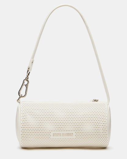 PRIYA Perforated Bag White Mini Barrel Shoulder Handbag | Steve Madden Premium