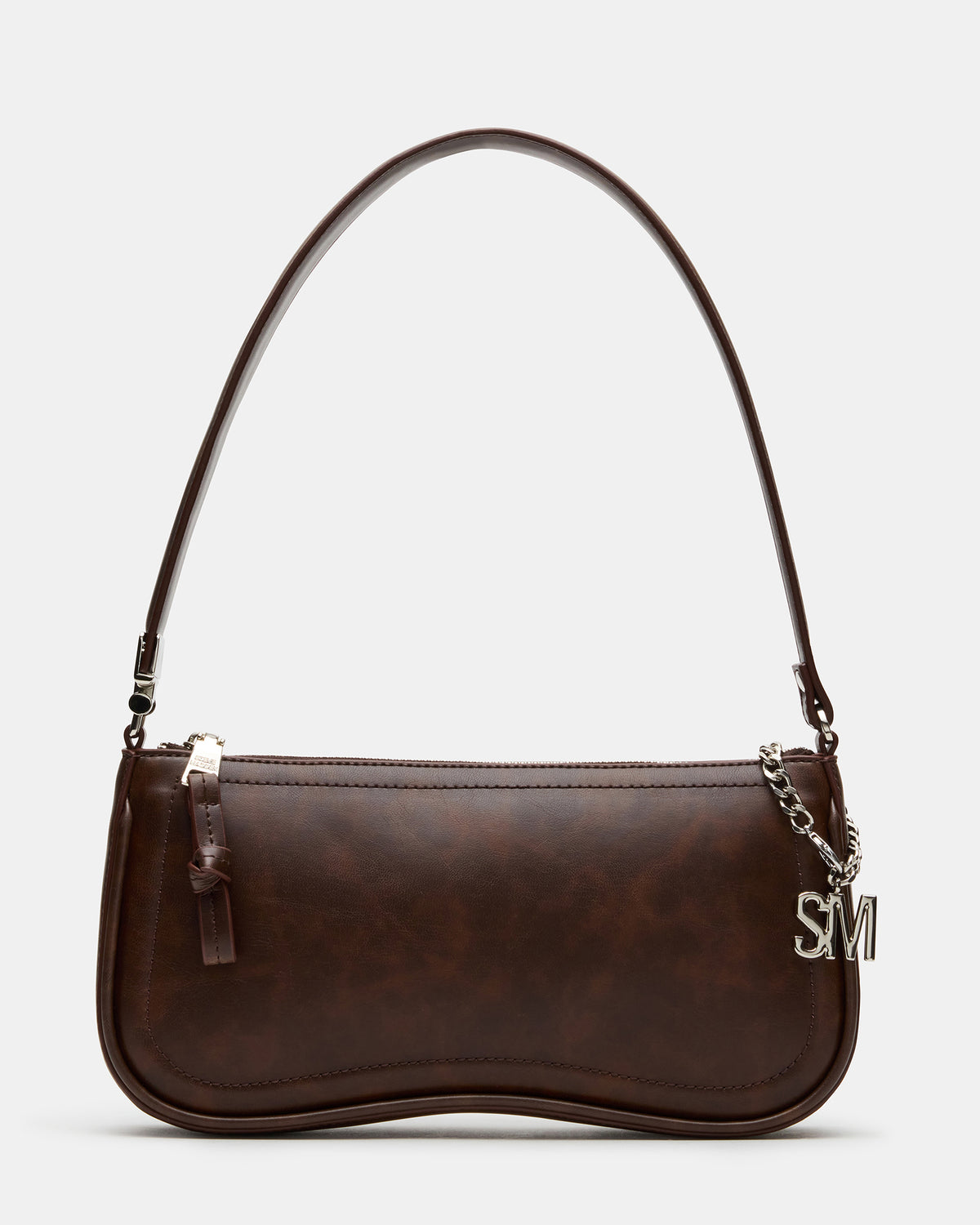 ANGEL Bag Brown Distressed Top-Zipper Structured Shoulder Strap Handbag | Steve Madden Quality