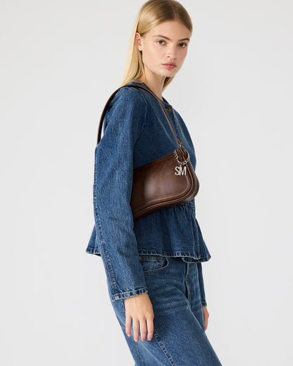 ANGEL Bag Brown Distressed Top-Zipper Structured Shoulder Strap Handbag | Steve Madden Quality