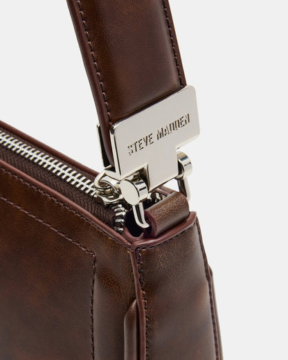 ANGEL Bag Brown Distressed Top-Zipper Structured Shoulder Strap Handbag | Steve Madden Quality