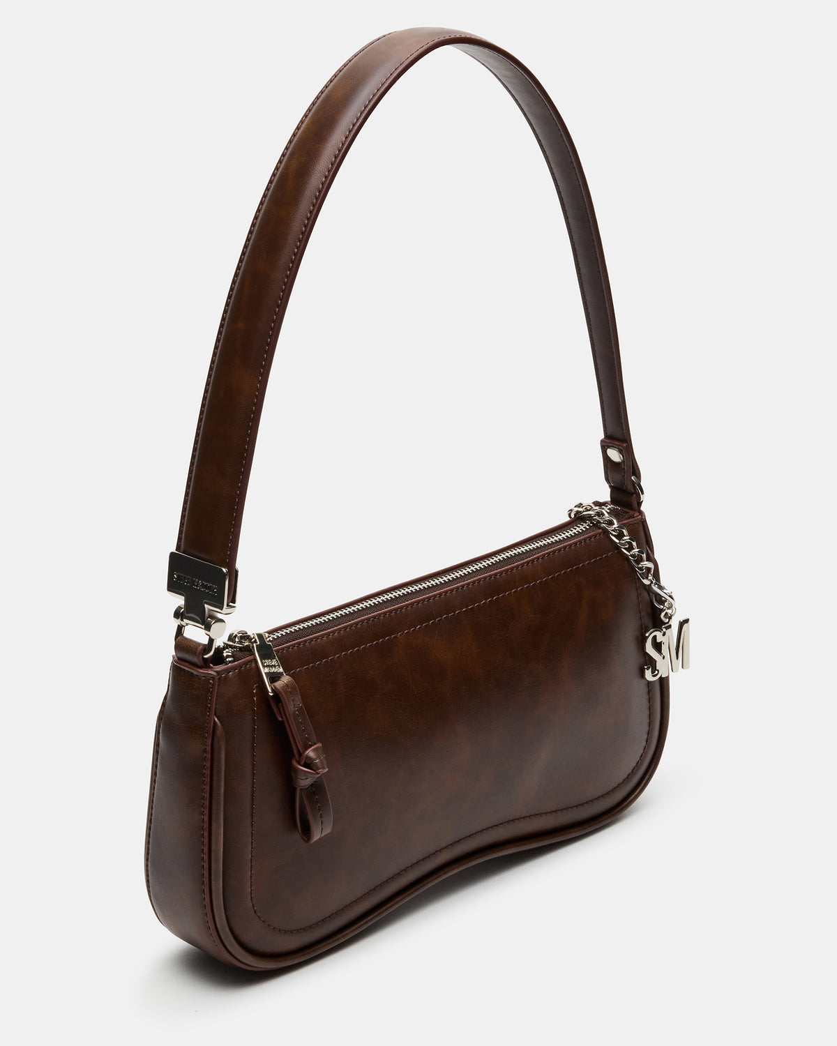 ANGEL Bag Brown Distressed Top-Zipper Structured Shoulder Strap Handbag | Steve Madden Quality