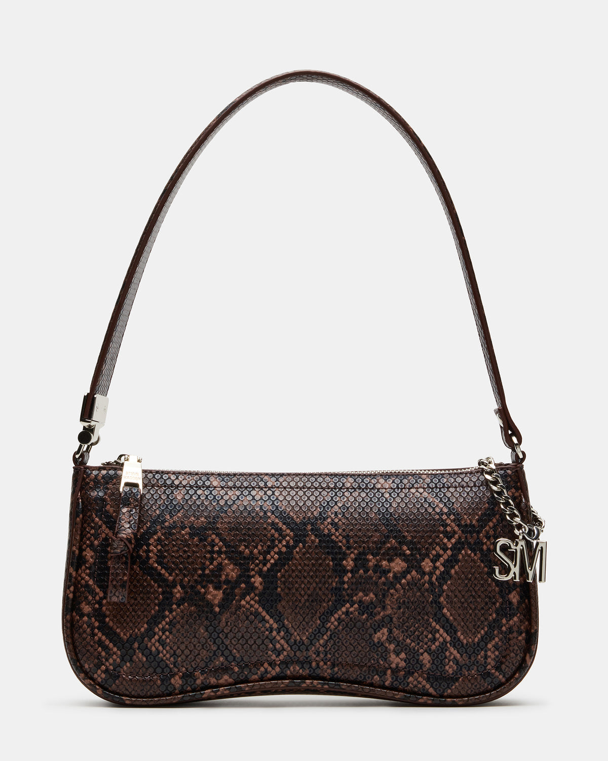 ANGEL Bag Brown Snake Top-Zipper Structured Shoulder Strap Handbag | Steve Madden Signature