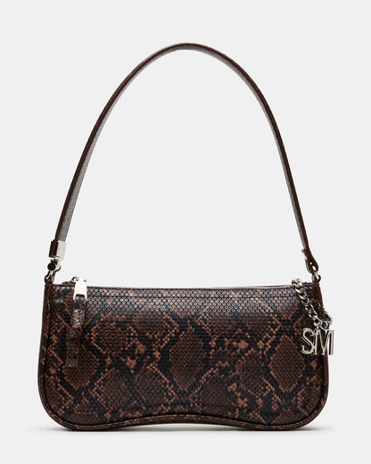 ANGEL Bag Brown Snake Top-Zipper Structured Shoulder Strap Handbag | Steve Madden Signature