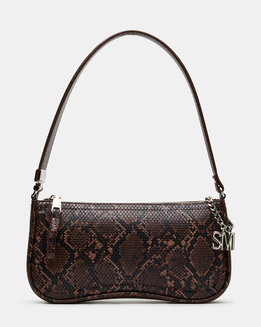 ANGEL Bag Brown Snake Top-Zipper Structured Shoulder Strap Handbag | Steve Madden Signature
