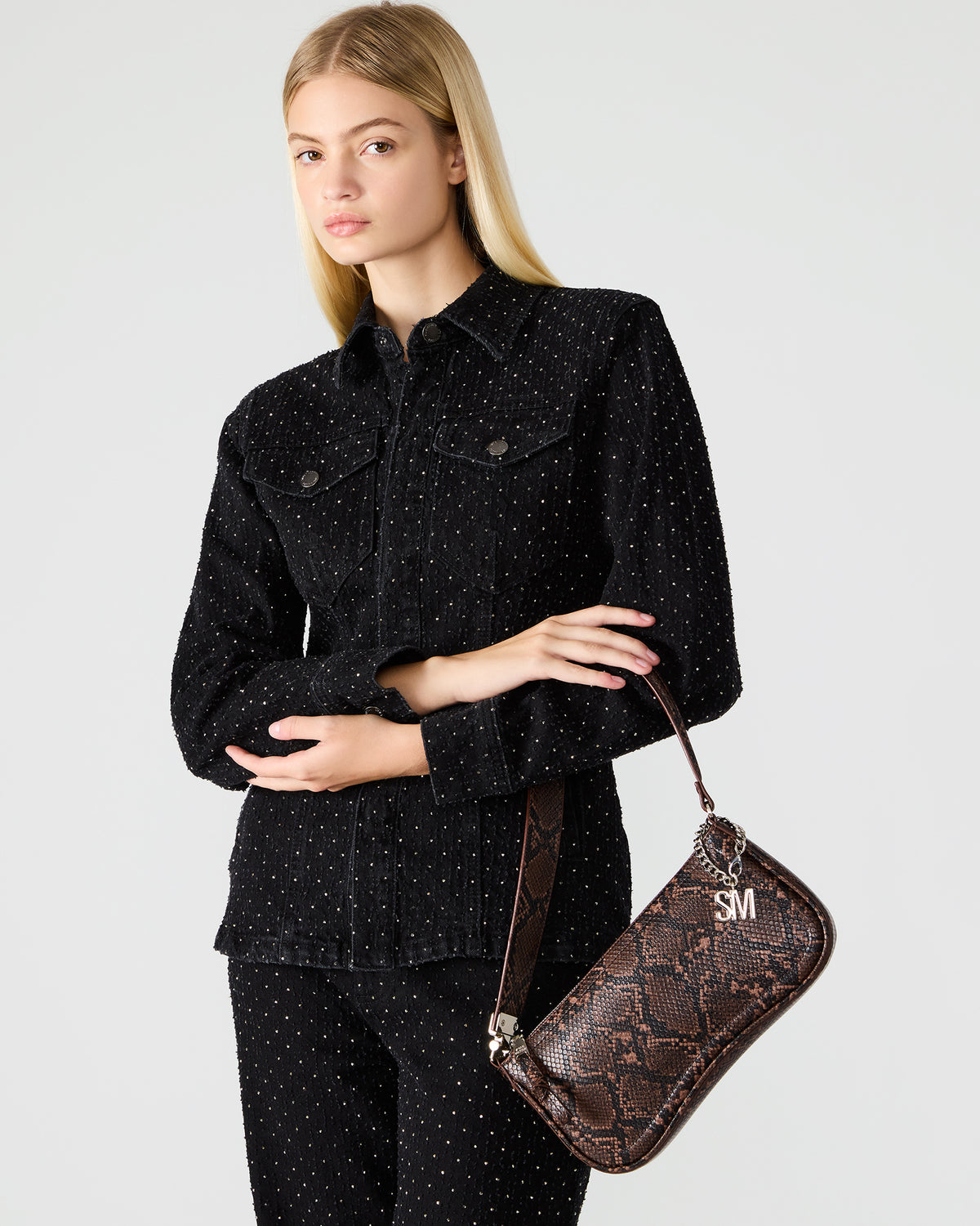 ANGEL Bag Brown Snake Top-Zipper Structured Shoulder Strap Handbag | Steve Madden Signature