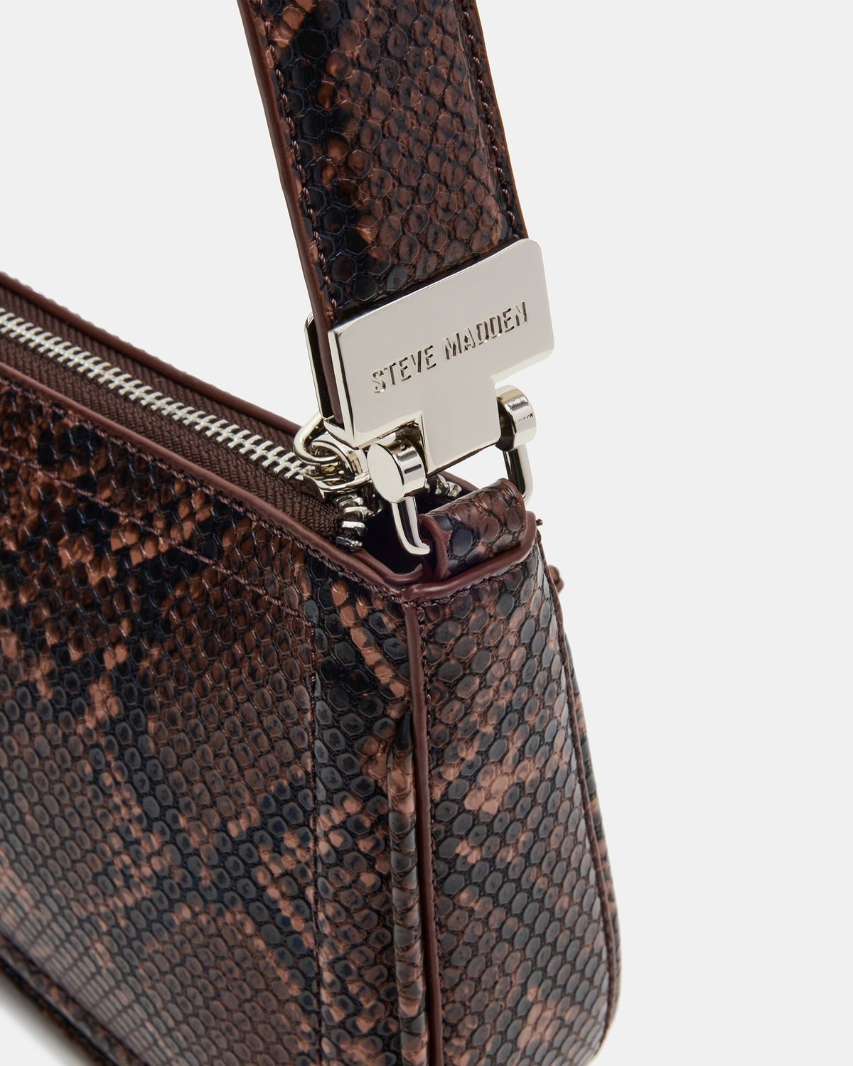 ANGEL Bag Brown Snake Top-Zipper Structured Shoulder Strap Handbag | Steve Madden Signature
