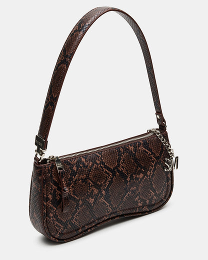 ANGEL Bag Brown Snake Top-Zipper Structured Shoulder Strap Handbag | Steve Madden Signature