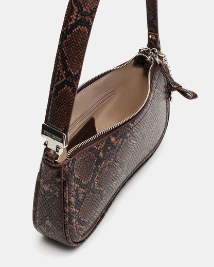 ANGEL Bag Brown Snake Top-Zipper Structured Shoulder Strap Handbag | Steve Madden Signature