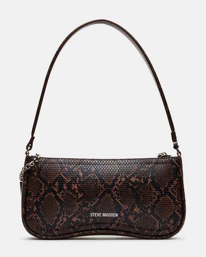 ANGEL Bag Brown Snake Top-Zipper Structured Shoulder Strap Handbag | Steve Madden Signature