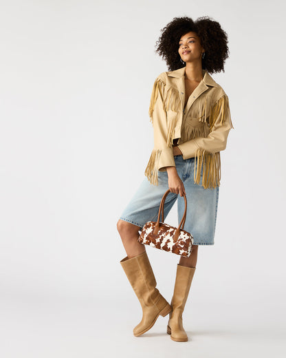 ANISE Bag Brown Cow Print Elongated Shoulder Strap Handbag | Steve Madden Quality