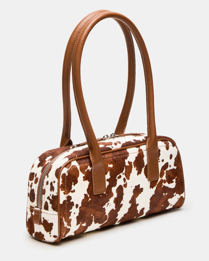 ANISE Bag Brown Cow Print Elongated Shoulder Strap Handbag | Steve Madden Quality