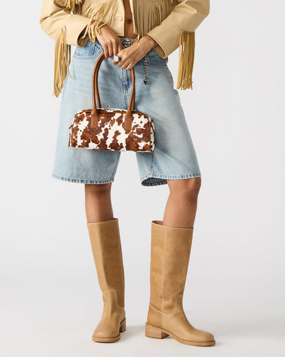 ANISE Bag Brown Cow Print Elongated Shoulder Strap Handbag | Steve Madden Quality