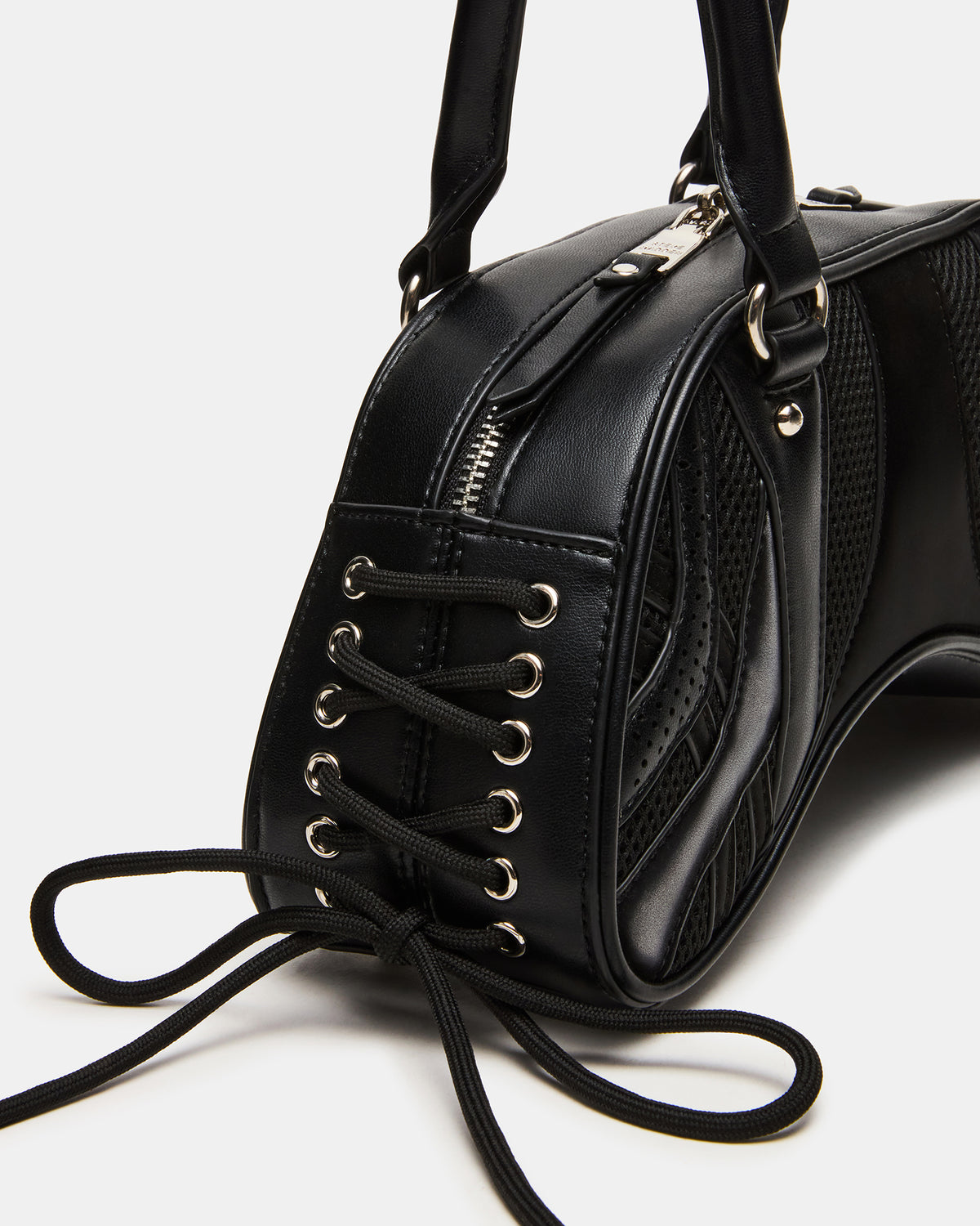 KODY Bag Black Lace-Up Buckle Shoulder Strap Handbag | Steve Madden Smart Buy