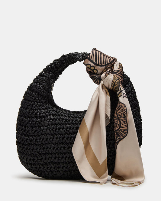 DAENRYS Black Women's Crescent Shaped Straw Shoulder Bag | Steve Madden Signature