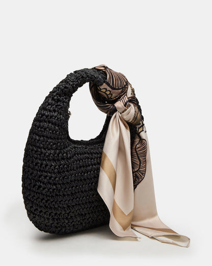DAENRYS Black Women's Crescent Shaped Straw Shoulder Bag | Steve Madden Signature