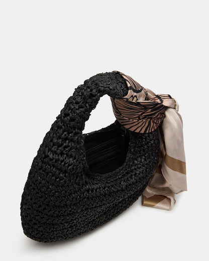 DAENRYS Black Women's Crescent Shaped Straw Shoulder Bag | Steve Madden Signature