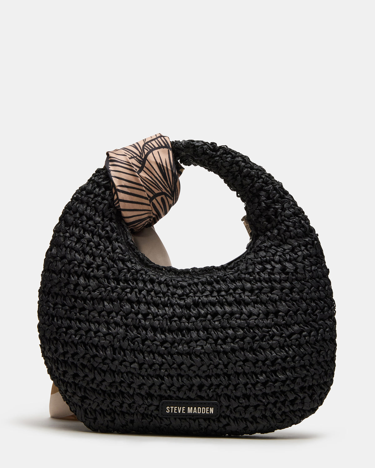 DAENRYS Black Women's Crescent Shaped Straw Shoulder Bag | Steve Madden Signature