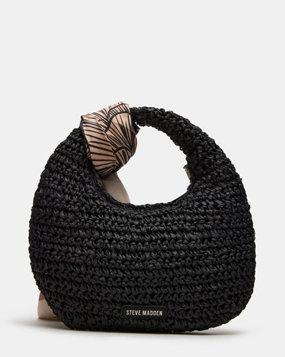 DAENRYS Black Women's Crescent Shaped Straw Shoulder Bag | Steve Madden Signature