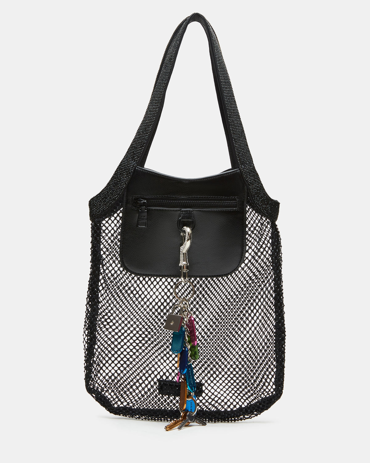 MAKIA Black Women's Crystal Rhinestone Shoulder Strap Net Tote Handbag | Steve Madden Exclusive