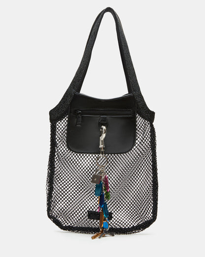 MAKIA Black Women's Crystal Rhinestone Shoulder Strap Net Tote Handbag | Steve Madden Exclusive