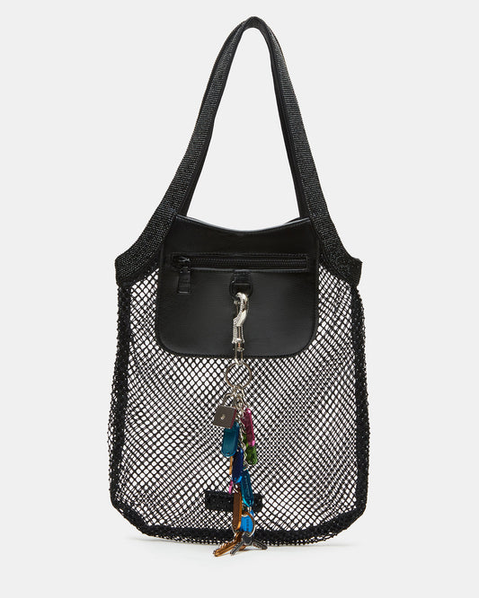 MAKIA Black Women's Crystal Rhinestone Shoulder Strap Net Tote Handbag | Steve Madden Exclusive