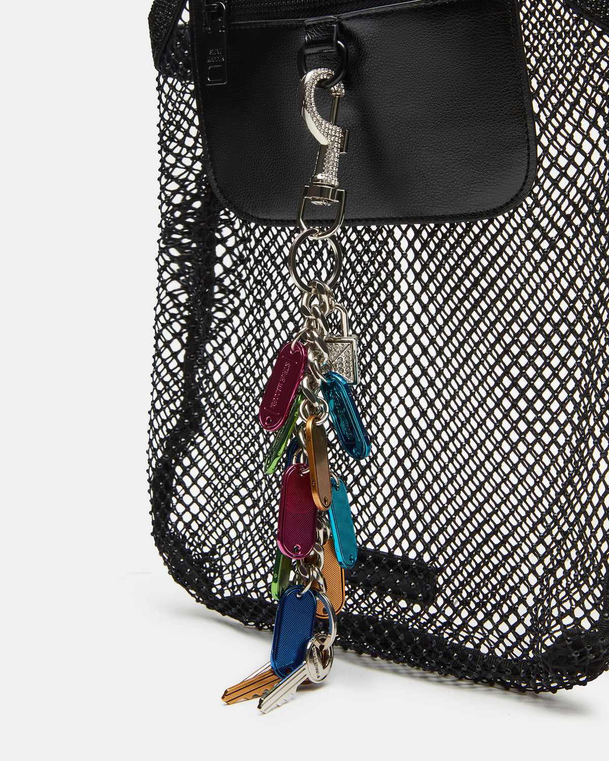 MAKIA Black Women's Crystal Rhinestone Shoulder Strap Net Tote Handbag | Steve Madden Exclusive